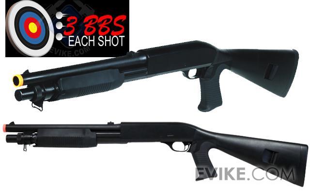 Double Eagle M3 3-Round Burst Multi-Shot Shell Loading Airsoft Shotgun (Model: Full Stock CQB)